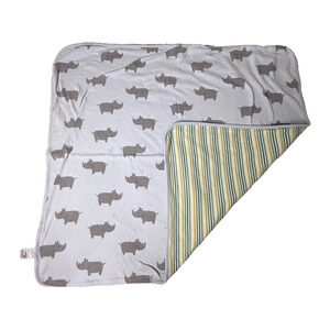 Tea Collection 100% Cotton Jersey Rhino Baby Blue Blanket Striped Swaddle